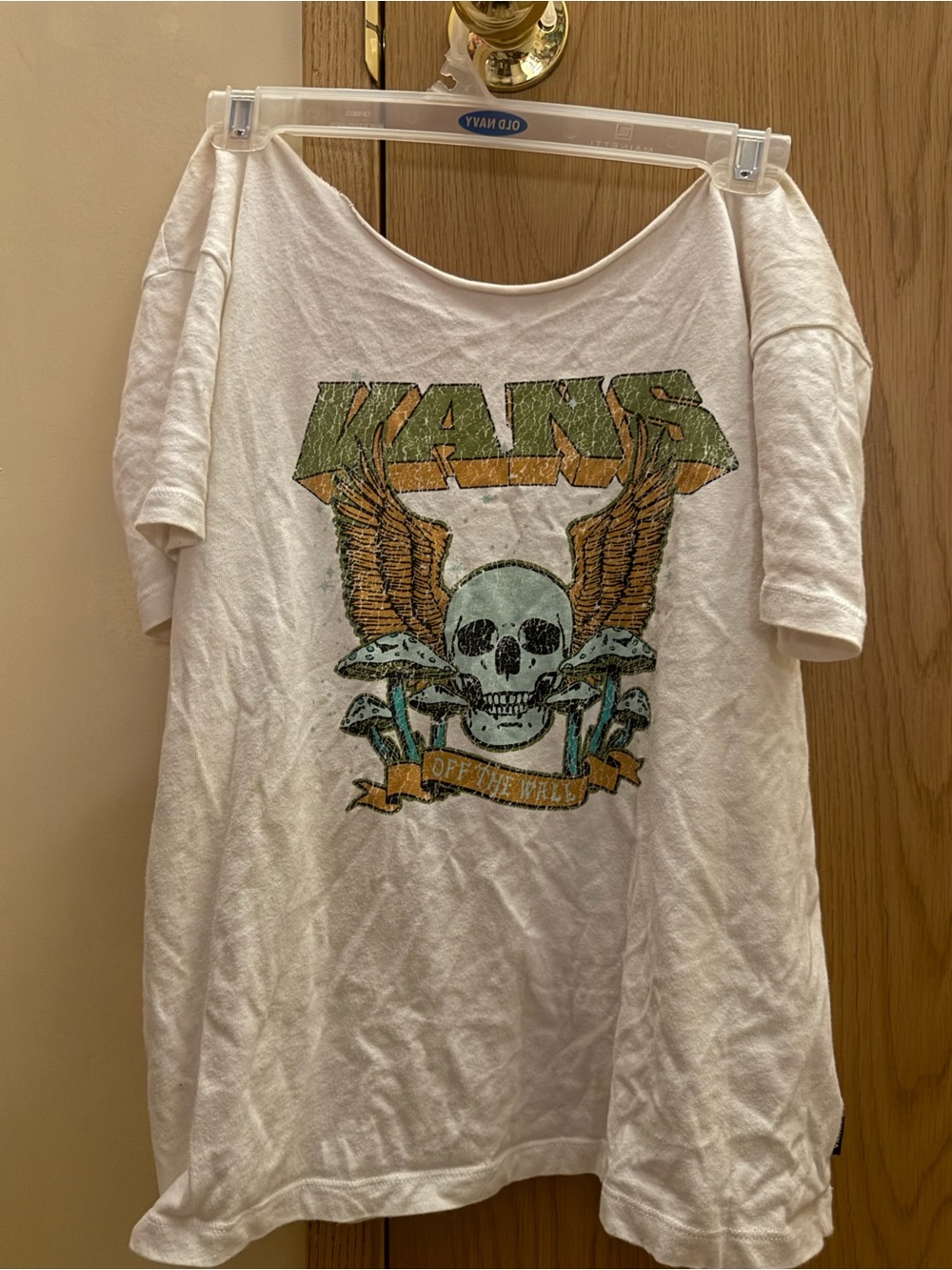Vans White Tee with Skull, Wings & Green-Blue Accents